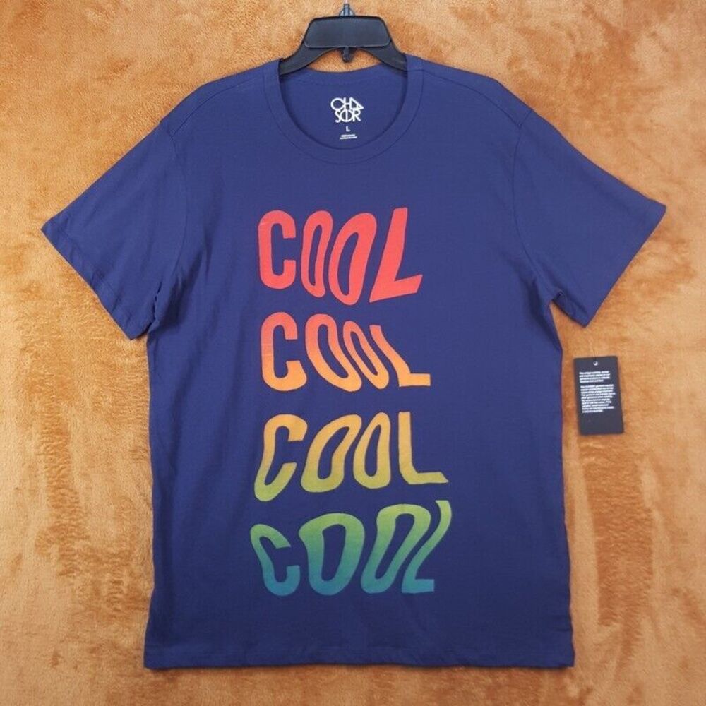 CHASER Mens Shirt Large Blue Pullover Crew Graphic COOL Cotton Tee